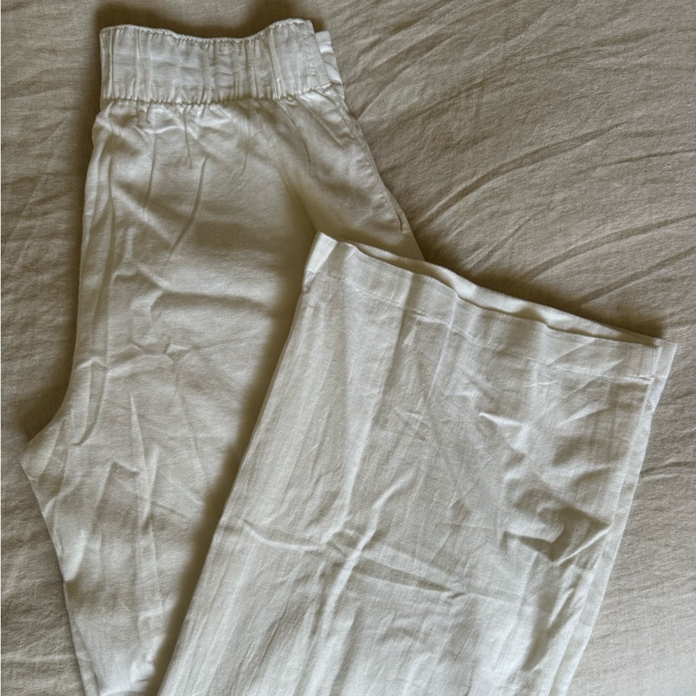 Abercrombie & Fitch White Linen-Blend Ultra Wide-Leg Pant